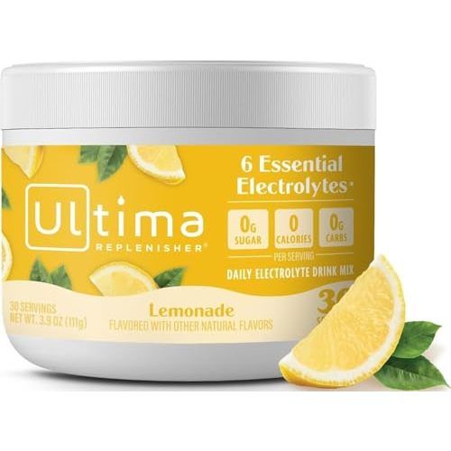 Ultima Replenisher Lemonade Electrolytes Powder, 30-Serving Canister | Daily Zero Sugar Hydration Powder with 6 Key Electrolytes & Minerals - Sugar Free, Plant Based & Keto Friendly