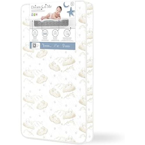 Dream On Me Twilight 5” 88 Coil Inner Spring Crib & Toddler Mattress – Brown Cloud, Greenguard Gold & JPMA Certified, Waterproof & Stain-Resistant Cover, Fits Standard Full-Size Cribs & Toddler Beds