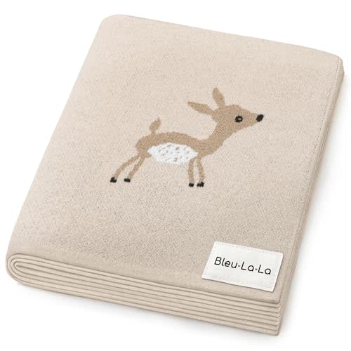 Bleu La La Knit Baby Swaddle Blanket - 100% Cotton Soft Cozy Receiving Swaddling Stroller Blanket Quilt for Shower Gift Registry for Newborns Infants Toddlers Gender Neutral (Deer - Taupe)