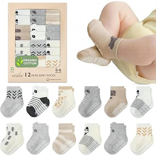 Organic Cotton Infant Socks 12 Pair - 0-6 Months – Soft and Comfortable Infant Socks 0-6 Months, Premium Boys Cotton Socks, Gift for Newborn Boys