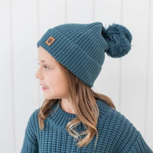 Chunky Knit Pom Beanie in Atlantic