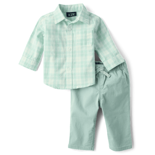 Baby Boys Plaid 2-Piece Outfit Set - Aqua