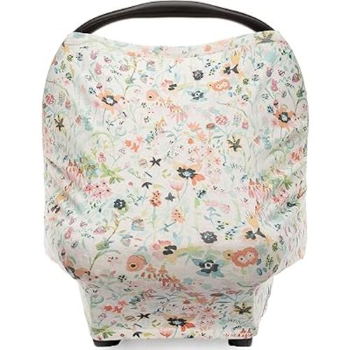 Parker Baby 4 in 1 Car Seat Cover for Girls - Stretchy Carseat Canopy, Nursing Cover, Grocery Cart Cover, High Chair Cover - Bloom