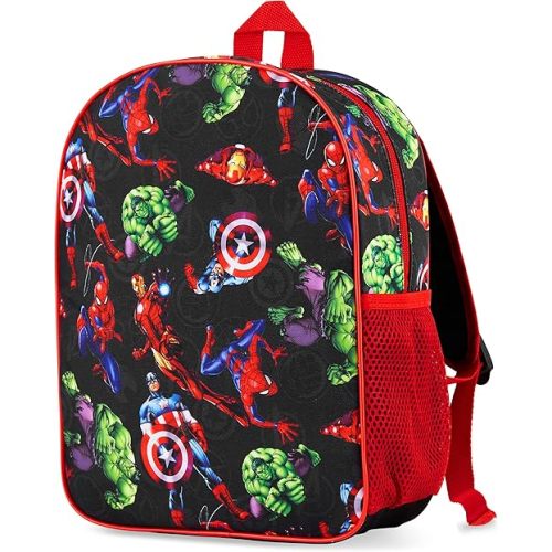 Marvel Avengers Mini Backpack for Kids Toddlers 12x 9” with Double Straps Daypack for School Supplies Gifts for Boys (Black Aop Avengers)