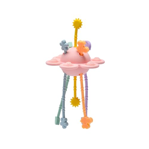 Montessori Sensory Toys for Babies,Silicone Teething Toys Pull String Baby Toy 18 Months (Pink)