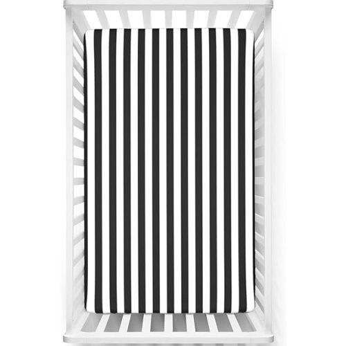Black and White Stripe Themed Fitted Mini Crib Sheets,Portable Mini Crib Sheets Ultra Soft Material-Great for Boy or Girl Room or Nursery, 24“ x38“,Black White