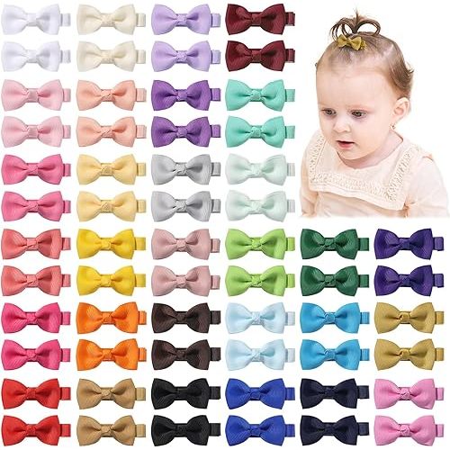 YHXX YLEN 60 PCS Hair Accessories - 2 Inch Fully Lined Non-Slip Bows for Babies, Toddlers and Newborns (30 Color Pairs)