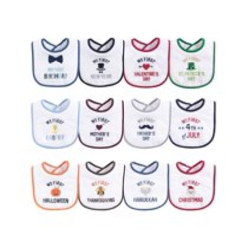 Hudson Baby Boy and Girl Holiday Bib, 12-pack, Boy Holiday