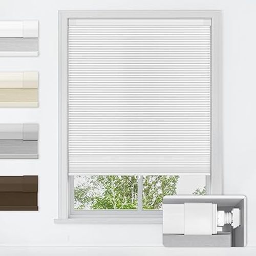 LazBlinds No Tools No Drill Cordless Cellular Shades, Blackout Light Blocking Honeycomb Shades for Home, Thermal Insulation Blinds for Windows, 38.5" W x 72" H, White