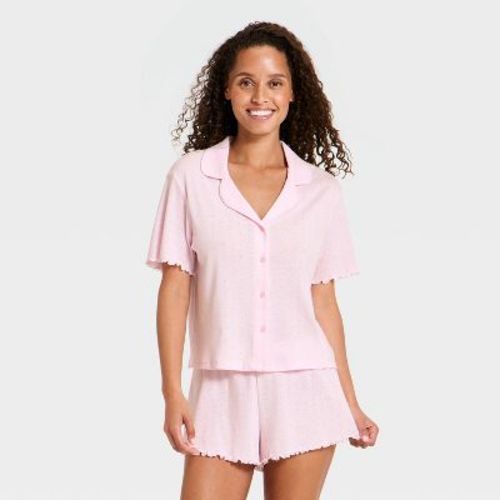 Women's Notch Collar Shirt and Shorts Pajama Set - Wild Fable™ Pink L