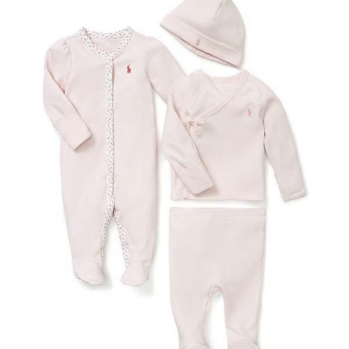 Ralph Lauren Baby Girls Floral-Trim Footie Coverall