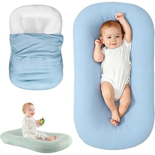 Baby Lounger Tummy Time Mat, Portable Infant Support Cushion for Home and Travel, Soft Breathable Tummy Time Mat for Play & Activity (Blue)
