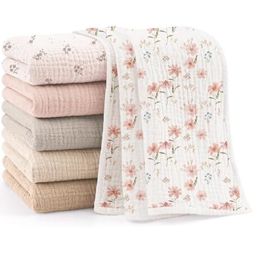 Bearmoss 6 Pack Large Muslin Burp Cloths for Baby Boy, Girl, 100% Cotton