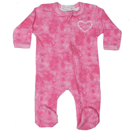Baby Thermal Tie Dye Zipper Footie - Pink Burn Out Heart