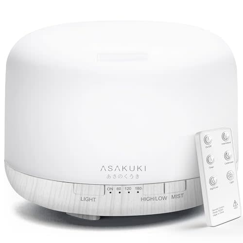 ASAKUKI 500ml Premium Essential Oil Diffuser with Remote Control, 5 in 1 Ultrasonic Aromatherapy Fragrant Oil Humidifier Vaporizer, Timer and Auto-Off Switch (White)