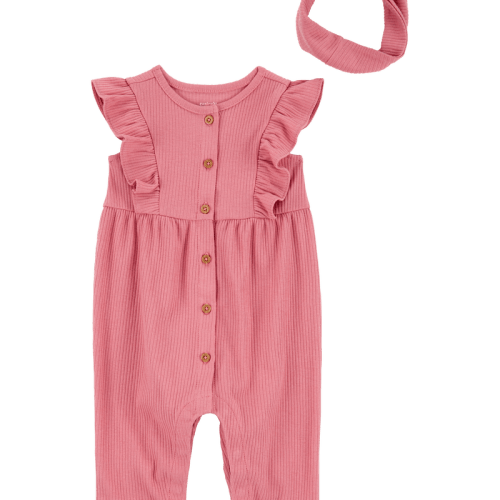 Pink Baby Girl 2-Piece Jumpsuit & Headwrap Set | Carter’s Oshkosh Canada