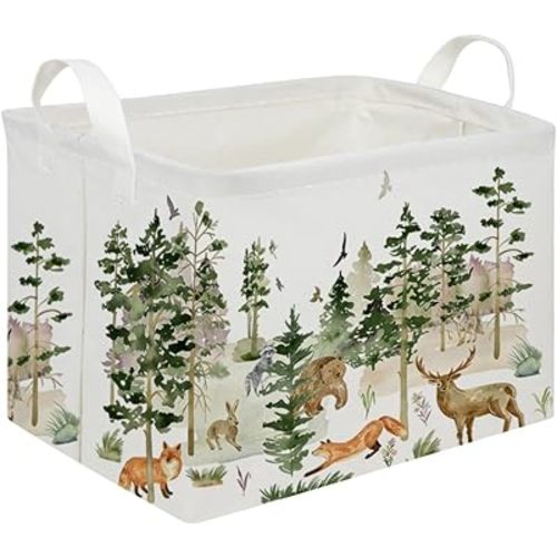 Rectangular Woodland Animal Basket Kids Baby Storage Basket,Bear Fox Boys Girls Gift Toy Box Bin for Nursery, Shelf Book Woodland Room Decor,Gift Baskets(Tree animals)