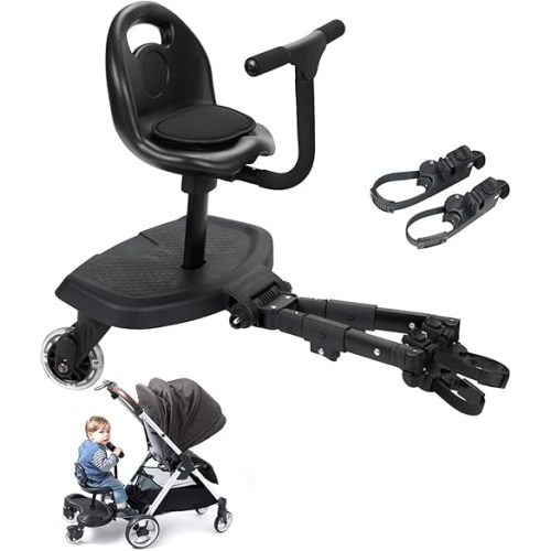 2026 upgrade Universal 2-in-1 Stroller Board, Buggy Board with Detachable Seat Standing Board, Holds Children Up to 55lb,for 2-6-year-old Children. 2-1 Stroller Seat Attachment With two pair connector
