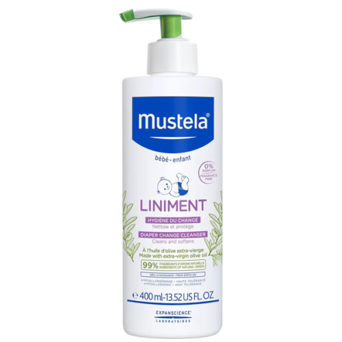 Mustela Liniment - No-Rinse Baby Cleanser for Diaper Change - with Extra Virgin Olive Oil - Fragrance-Free - 13.52 fl. Oz