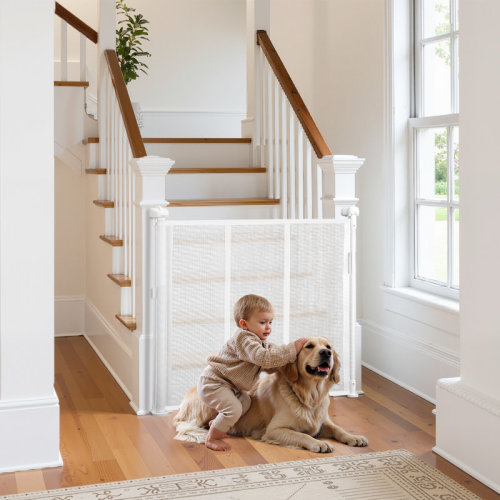 Tucker Murphy Pet™ Retractable Baby Gate 34 in Tall Extend to 71 in Wide for Kids or Pets White | Wayfair