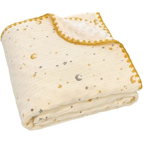 Baby Neutral Muslin Thick Blanket Double Layer Soft Crib Bedding 40x40 inch Throw Blanket Stars Design