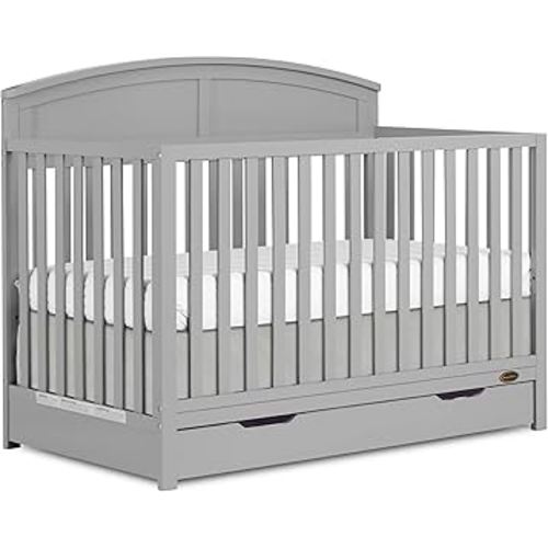 Dream On Me Storybrooke 5-in-1 Convertible Full-Size Crib with Under Drawer, Pebble Grey, GreenGuard Gold & JPMA, Convert to Toddler, Day & Full-Size Bed, 3 Mattress Heights, Sustainable Pinewood
