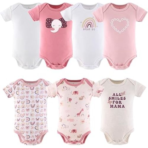 The Peanutshell Baby Girl Short Sleeve Bodysuits - 100% Cotton Infant Outfits, 0-24 Months - Rainbow Safari