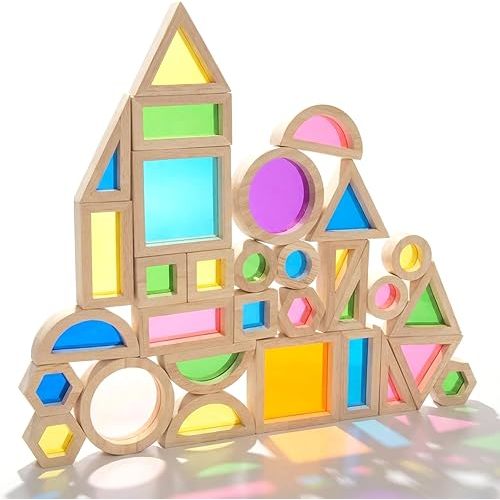 WOODENFUN Wood Building Blocks Set for Kids