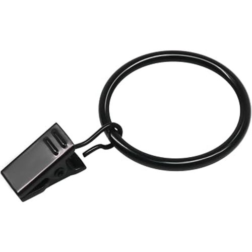 Curtain Rings with Clips Black - 40 Pcs Metal Drapery Clip Ring 1.26 in Interior Diameter, Fits up to 1 in Curtain Rod
