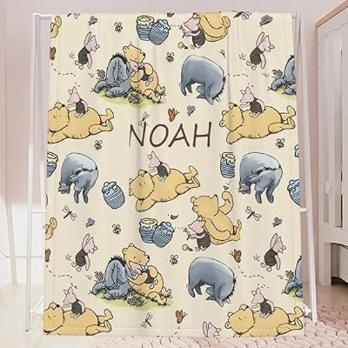 Personalized Pooh Bear Blanket, Custom Baby Throw with Name, Pooh Bear and Friends, Soft & Warm Throw Birthday Gift for Kids Toddler Baby Shower Crib Blanket Nursery Theme Gift Boys & Girls Newborn 19