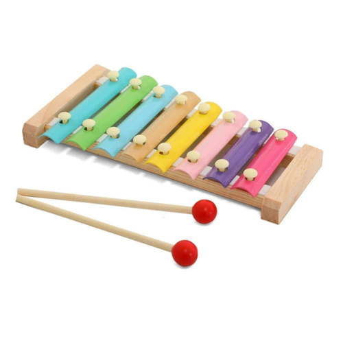 Wooden Xylophone 8-Note Musical Toy for Kids, Light Rainbow, Educational Instrument with Mallets