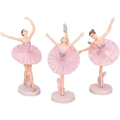 M Joy Decor Ballet Miniature Figurines - 3 Pc Pink Dancing Ballerina Statue Set for Home, Desk & Car Decoration
