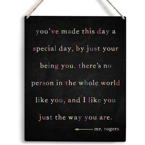 Inspirational Wall Art I Like You Just The Way You Are Wooden Hanging Sign Mr-Rogers Sign Room Home Decor Signs Wall Art for Home Playroom Decor Kids Room Decor Gift for Children 10x8 Inches