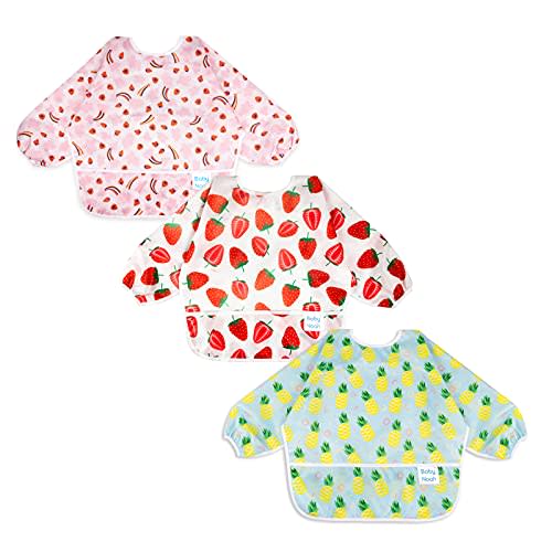 3 Pcs Long Sleeved Bib Set|Baby Waterproof Bibs with Pocket Bundle|Toddler Bib with Sleeves|Stain Resistance Smock 6-24 Month