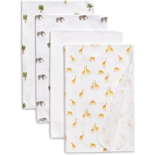 Delta Children 100% Cotton Flannel Baby Receiving Blankets for Girls and Boys – 30x30 Inches (Pack of 4), Safari Friends