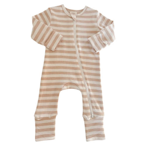 Biscuit Stripe / Organic 2-Way Zip Romper