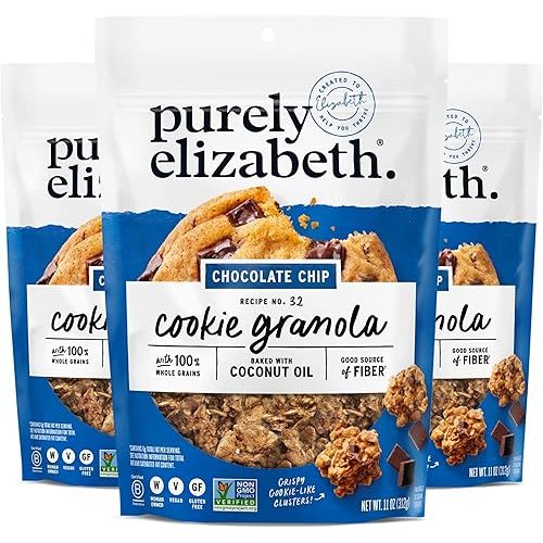 Purely Elizabeth, Cookie Granola, Chocolate Chip, 11oz Bag (3 Pack)