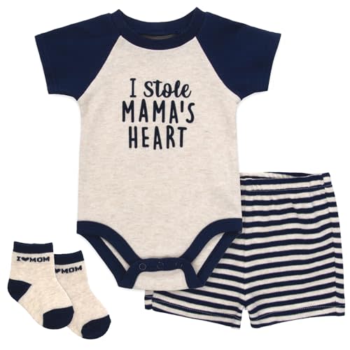 Baby Essentials Baby Boy 3 Piece Outfit Set – Bodysuit, Shorts & Socks – Spring & Summer Baby Clothes Gift Set
