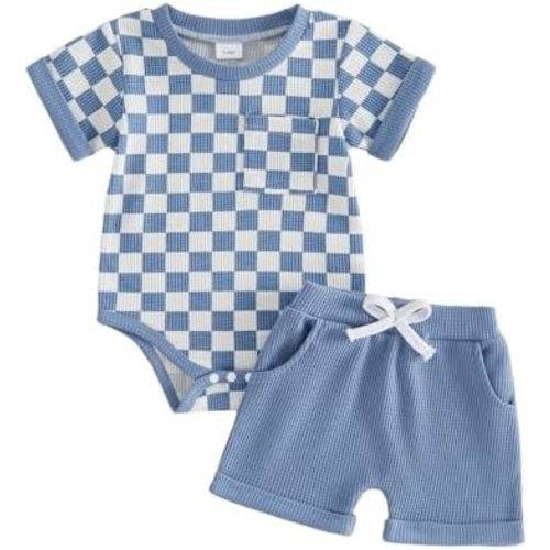 Sejardin Infant Baby Boy Summer Clothes Contrast Color Short Sleeve Romper and Stretch Shorts Newborn 3 6 12 18M Outfit