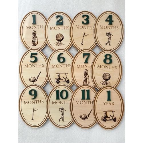 Golf Wooden Milestone Cards: Photo Prop, 3D Numbers, Baby Milestones
