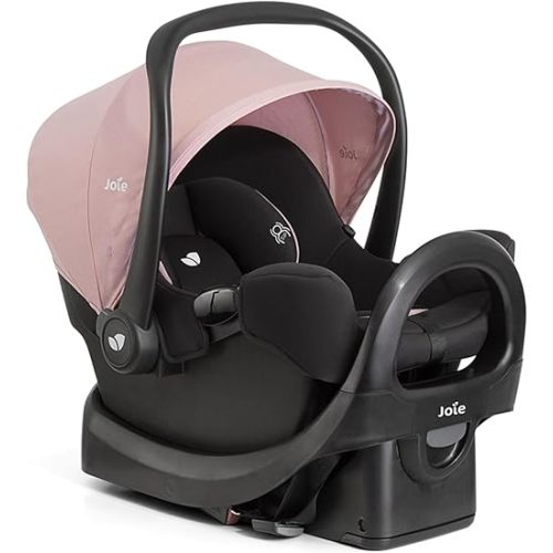 Joie Rue Lightweight Infant Car Seat & Anti-Rebound Base –Side-Impact Protection, 5-Point Harness, and UPF 50+ Canopy for Newborns and Infants (Blush)