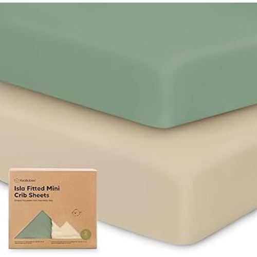 Pack and Play Sheets Fitted - 2-Pack Mini Crib Sheets for Pack N Play Mattress 38x26, Soft & Cozy, Neutral Toddler Playard Bedding, Snug Fitted Mini Baby Crib Mattress Cover Boy, Girl (Hedges)