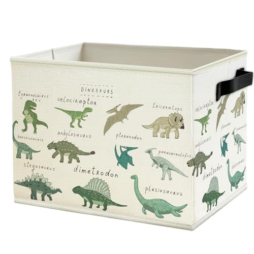 Dinosaur Storage Bins Box with Handles, Dinosaur Nursery Decor, Species of Dino Collapsible Basket Organizer for Boys Playroom Bedroom Bathroom Toys Books Clothes