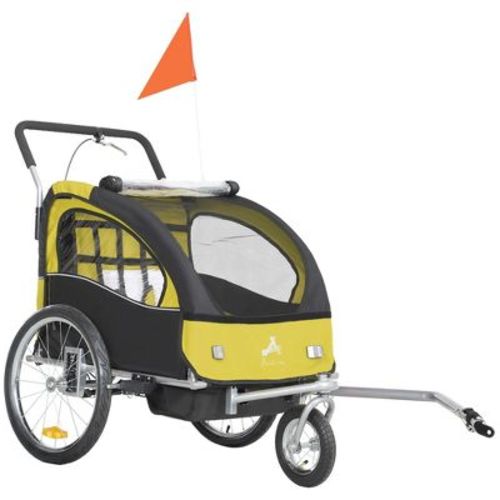 Aosom Elite 360 Swivel Bike Trailer for Kids Double Child Two-Wheel Bicycle Cargo Trailer With 2 Security Harnesses, Yellow