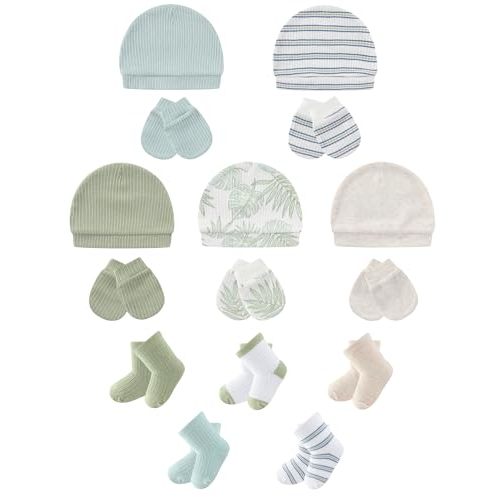 Baby Hats Mittens and Socks Set Soft Cotton Newborn Hat Glove for Boys Girls 0-6 Month