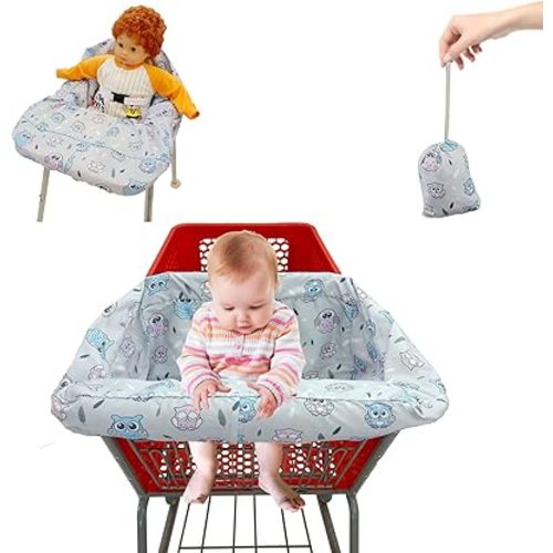 Pozico Baby Shopping Cart Cover & High Chair Cover – Machine Washable, Grocery Cart Cover for Babies with Portable Cloth Bag Included, Owl Design