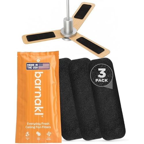 Barnakl Ceiling Fan Air Purifier Pads, Activated Coconut Shell Carbon Fan Filters Trap Dust, Odors & Allergens, Easy-Stick Universal Fit for Ceiling Fan Blades, Odorless & Unscented - (3 Count)