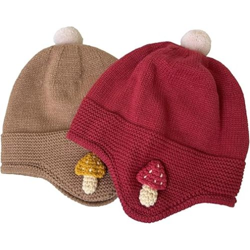 Baby Knit Beanie with Ear Flaps, Toddler Winter Hat for Boy Girl 6-36 Months