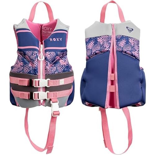 ROXY Life Vest for Youth/Kid/Infant, USCG and Transport Canada Approved Type III PFD, Evoprene Life Jacket for Boating Swimming Kayaking Fishing Paddling Watersports