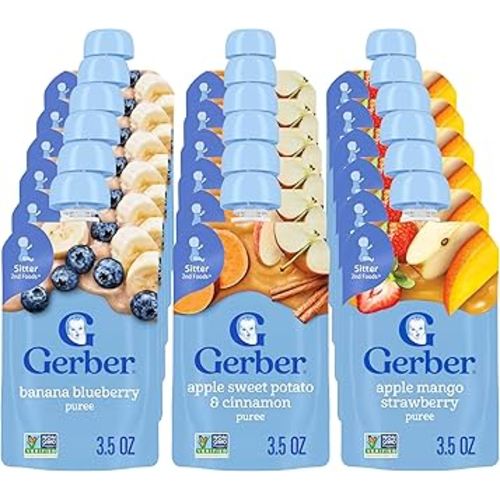 Gerber Baby Food Pouches, Toddler 12+ Months, Assorted Fruit Variety Pack, 3.5 Ounce (Set of 18)